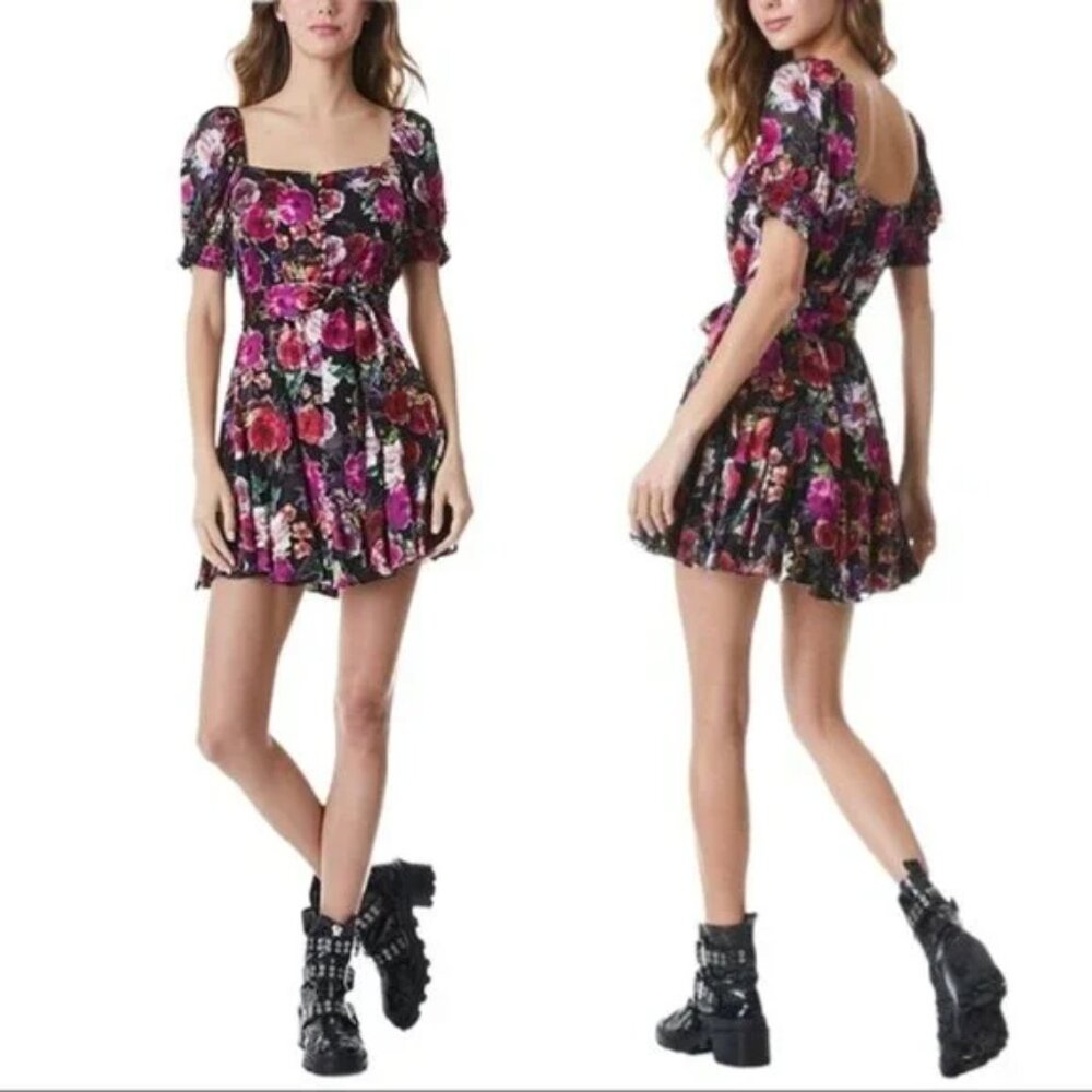 Alice + Olivia Mina Belted Puff Sleeve Floral Dress 90s Betsey Johnson Vibes 6